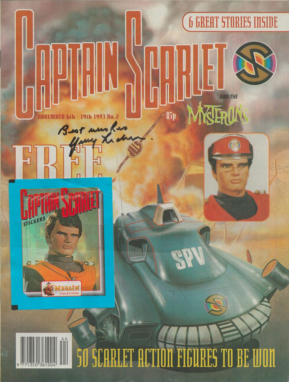 Lot 144: Gerry Anderson signed, Comic includes Merlin Collections Stickers...