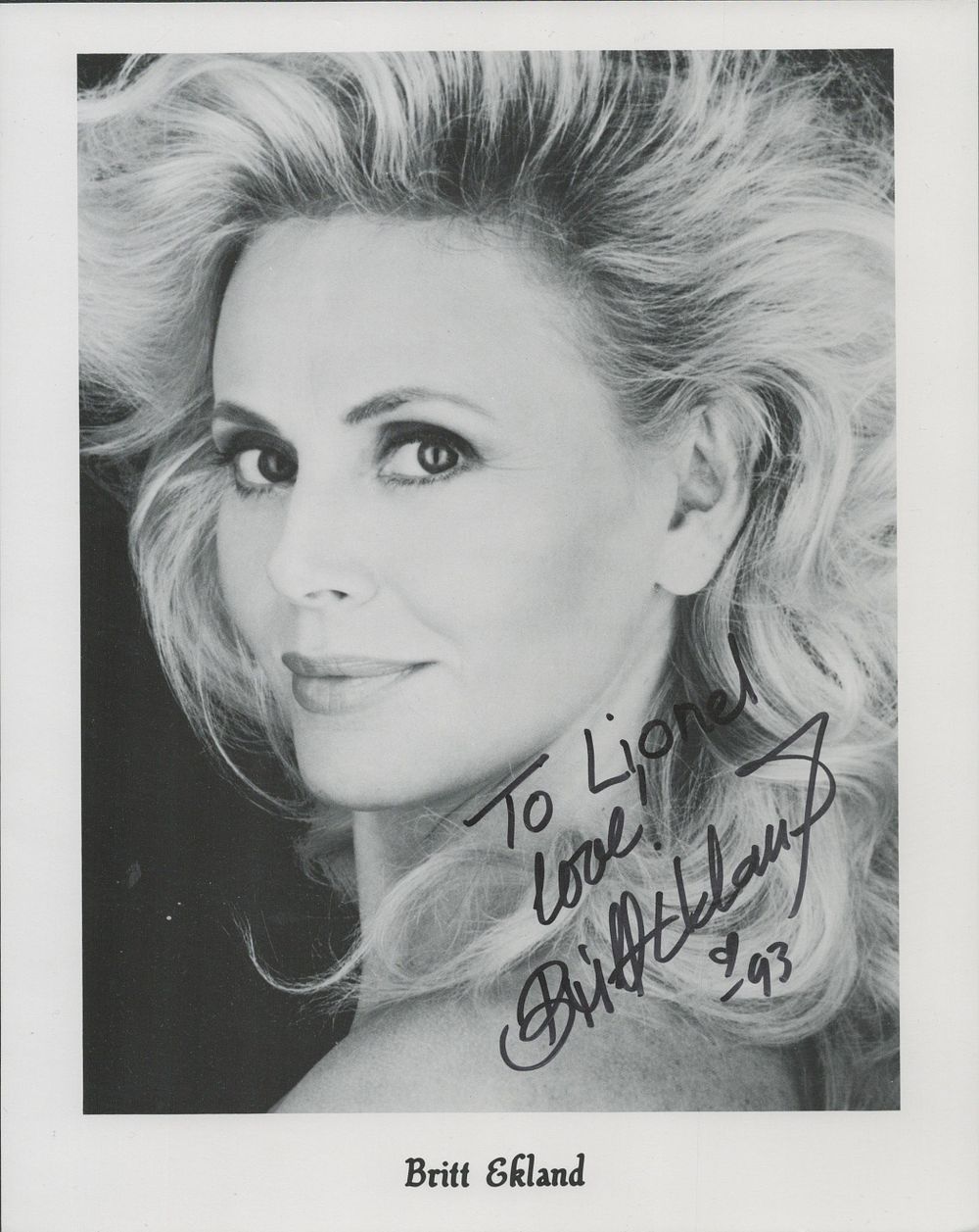 Lot 154: Britt Ekland Signed 10x8 inch Black and White...
