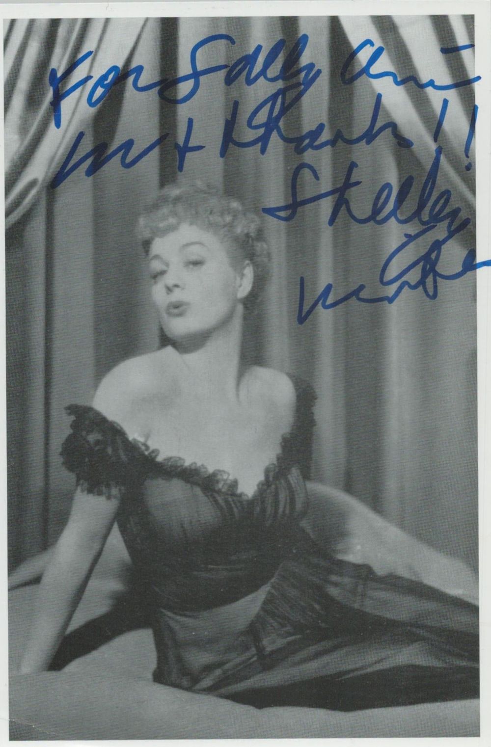 Lot 156: Shelley Winters signed 6x4 inch vintage black and...