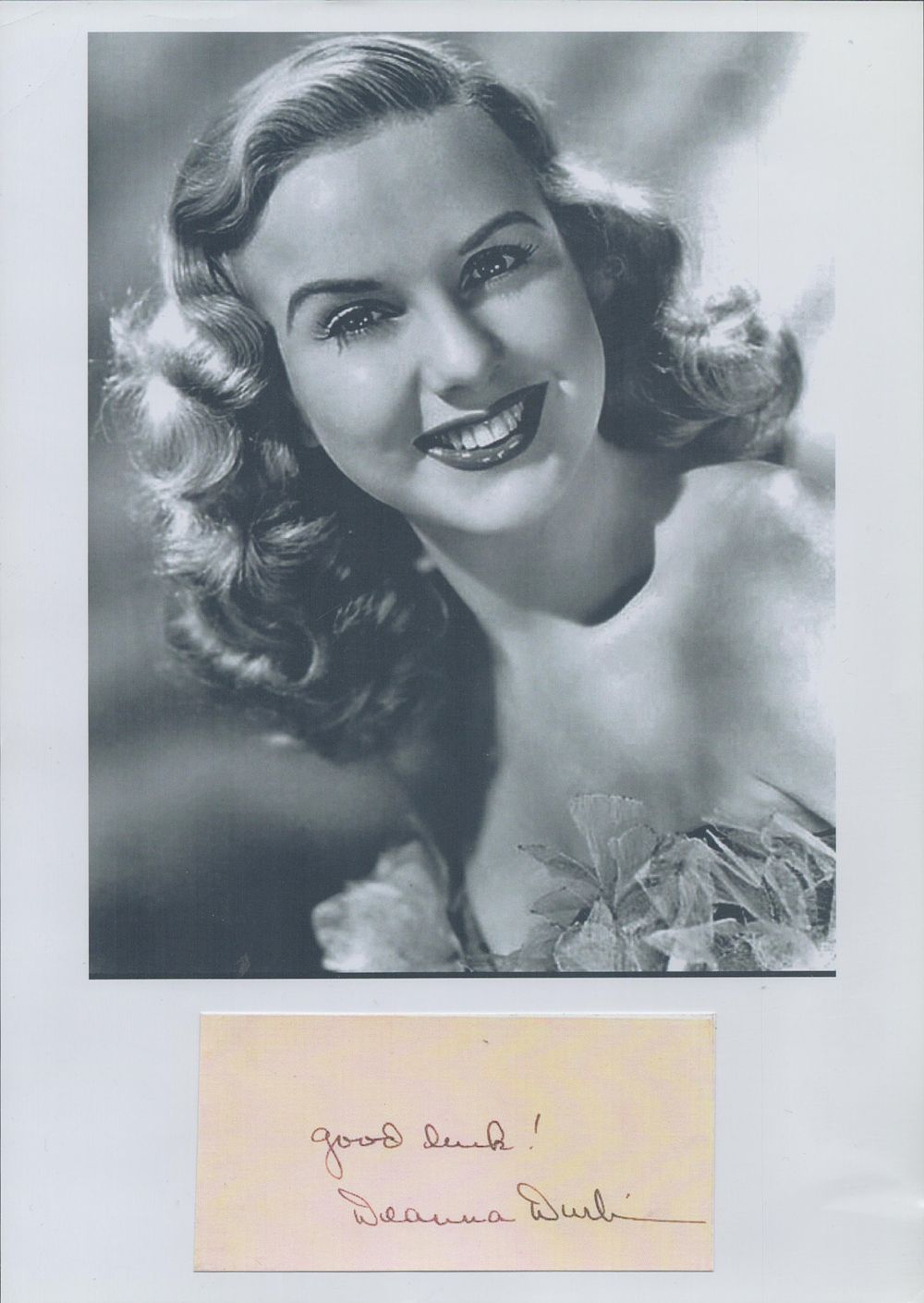 Lot 188: Deana Durbin signed 5x3 inch card and 12x8...