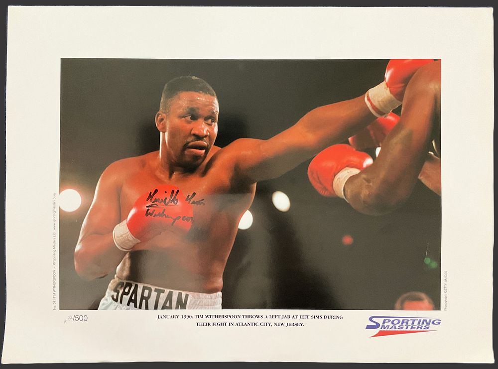 Lot 205: Boxing Tim Witherspoon signed 22x16 inch Sporting Masters...