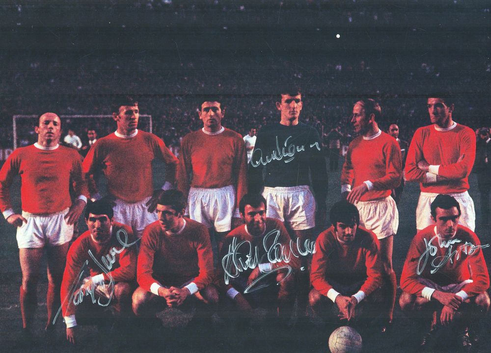 Lot 212: Football Manchester United 1968 multi signed 16x12 inch...