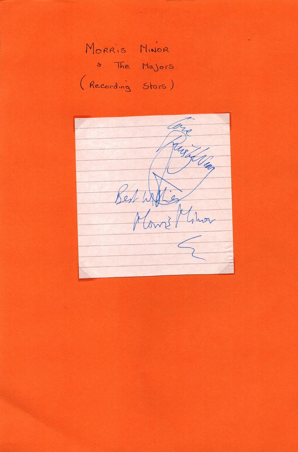 Lot 290: Morris Minor signed 4x4inch lined page Music Autograph...