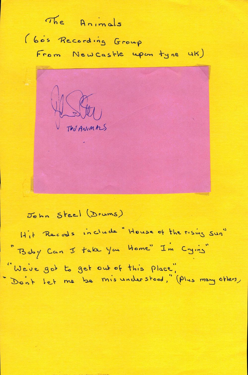 Lot 291: John Steel music, signed 5 5 x 4-inch...