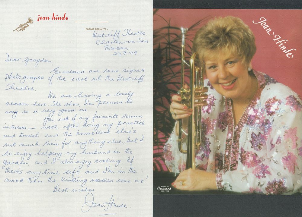 Lot 355: Joan Hinde signed 10x8 colour photo and ALS...
