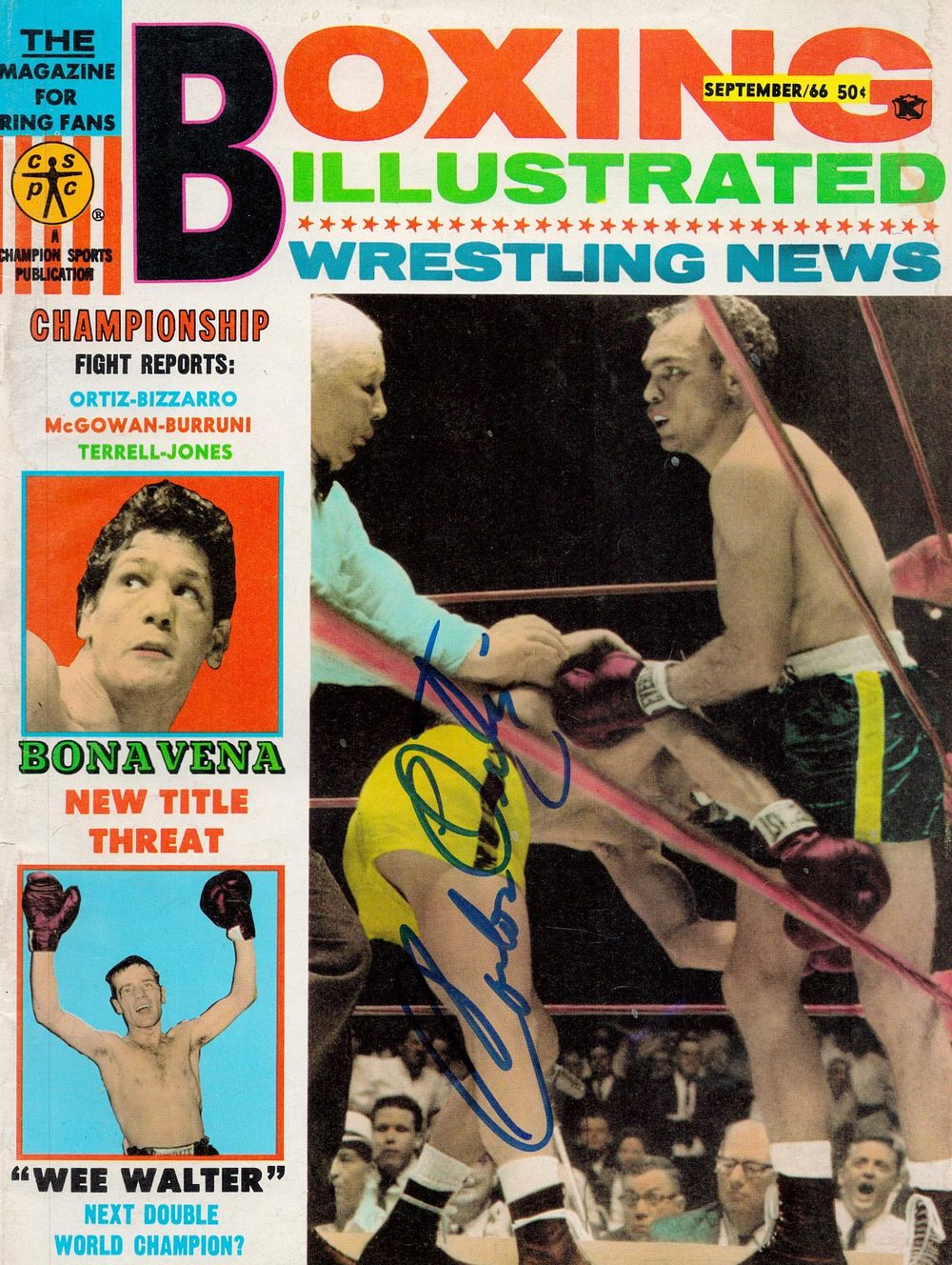 Lot 380: Boxing Illustrated cover 1966 signed by Carlos Ortis....