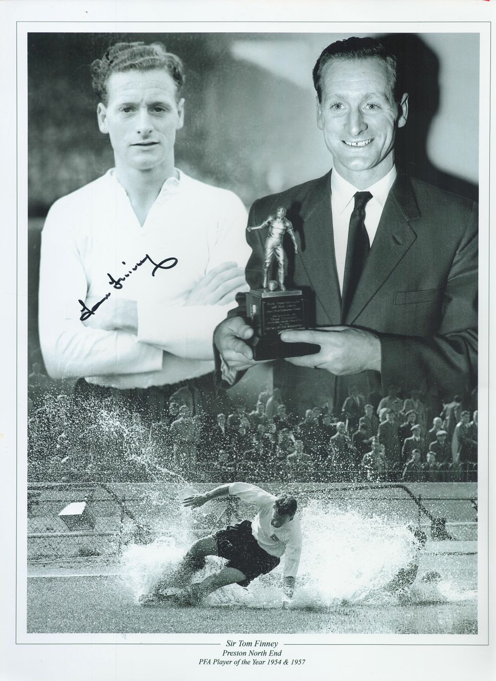Lot 415: Tom Finney signed 16x12inch black and white montage...