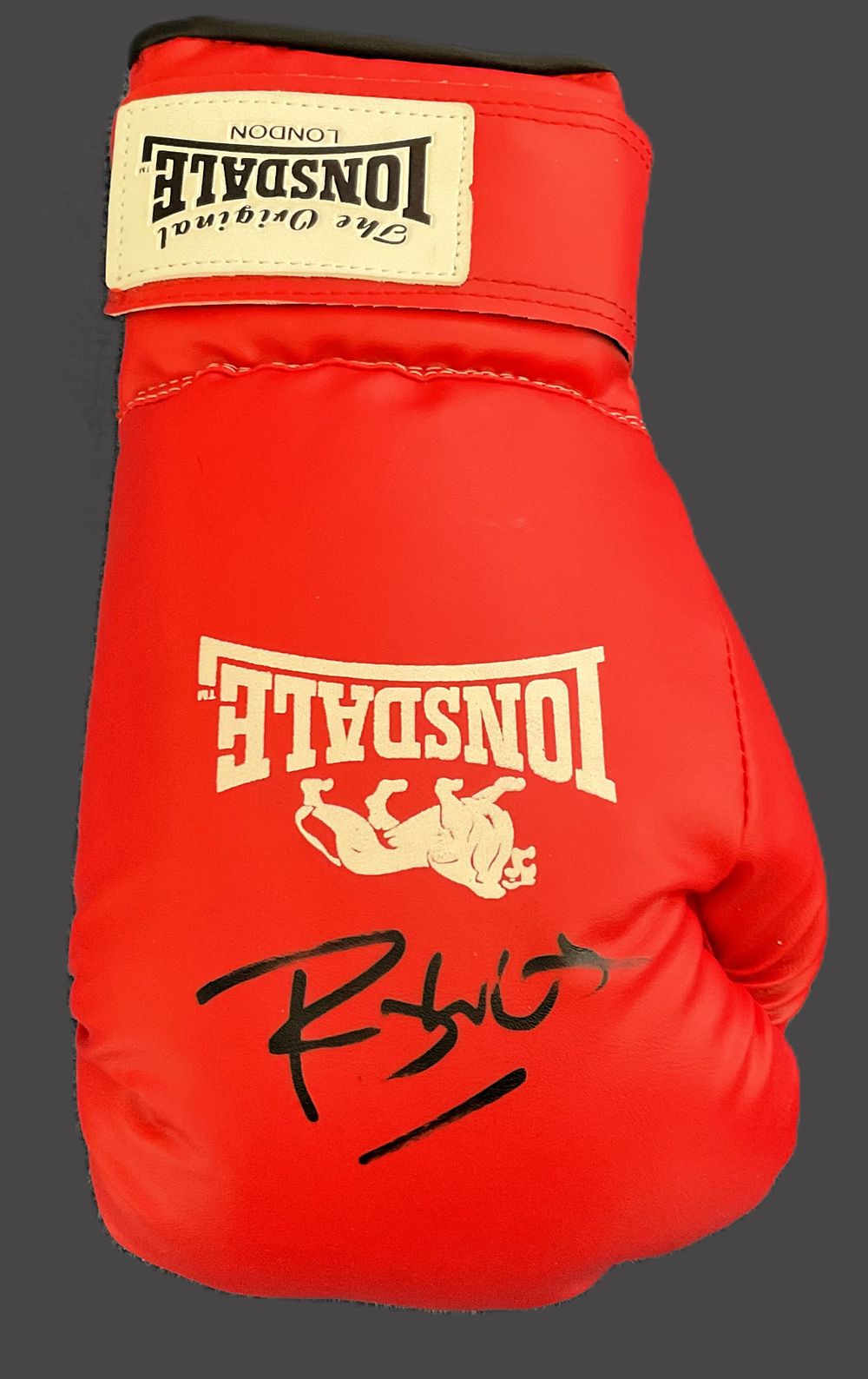 Lot 451: Tom Hardy signed Lonsdale red boxing glove. Good...
