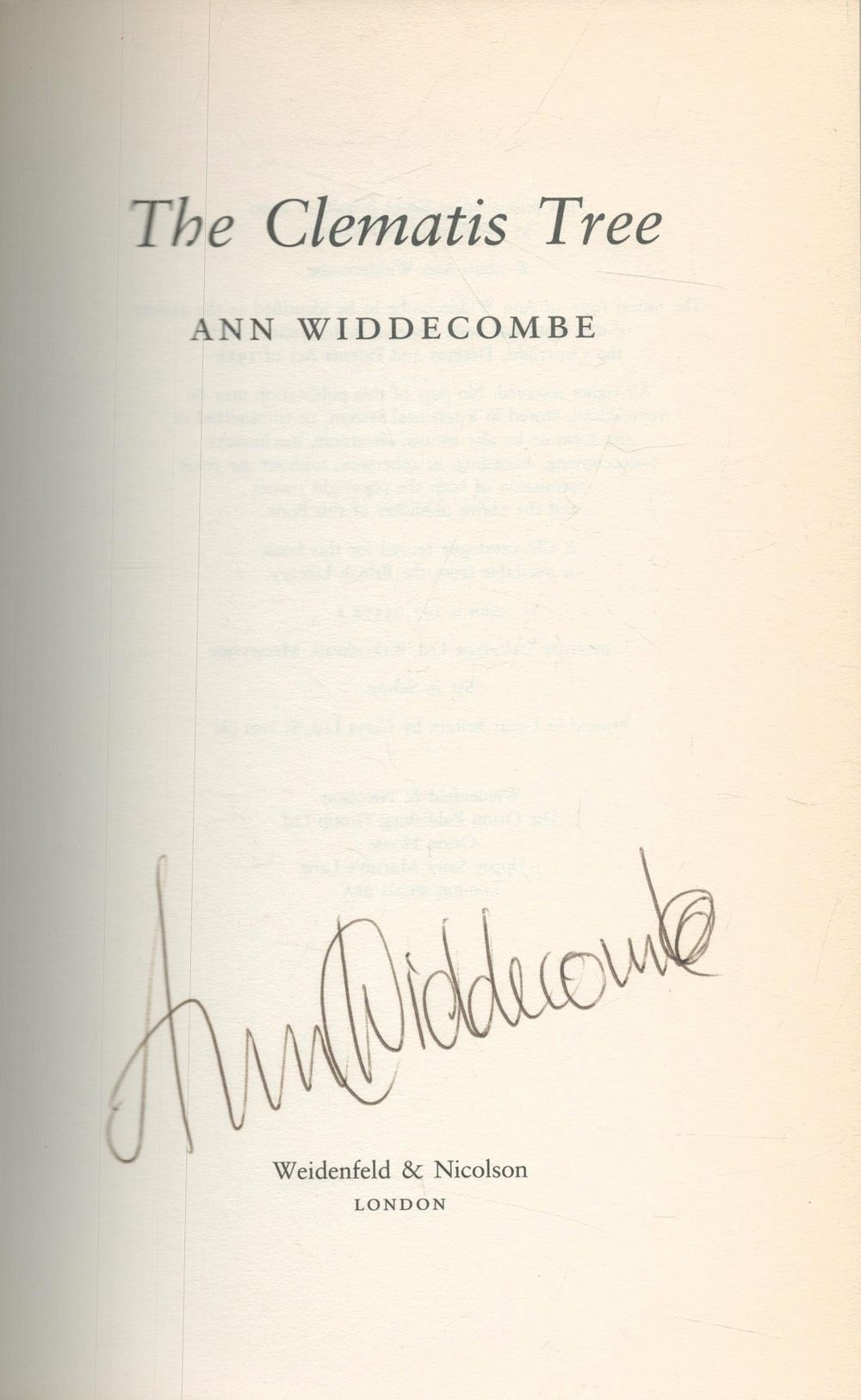 Lot 382: Ann Widdecombe Signed Book The Clematis Tree by...