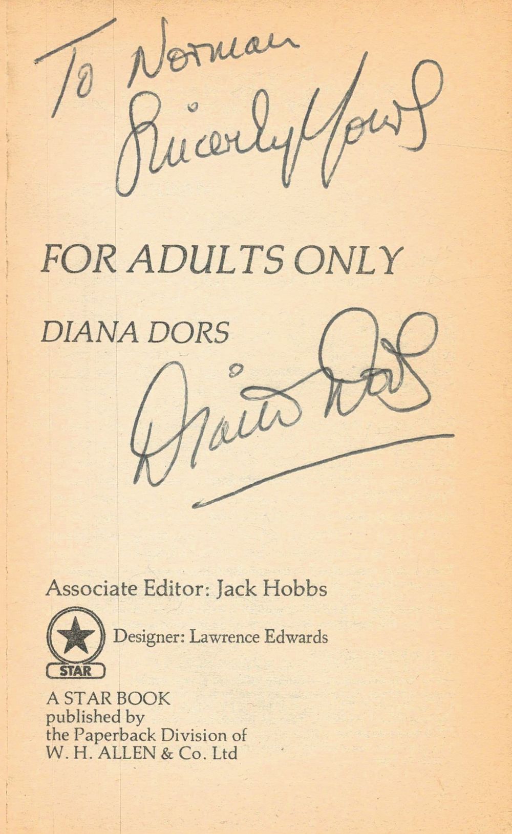 Lot 387: Diana Dors Signed Softback Book For Adults Only...