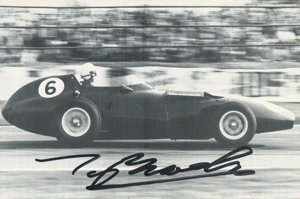 Lot 185: Tony Brooks signed 6x4inch black and white photo....