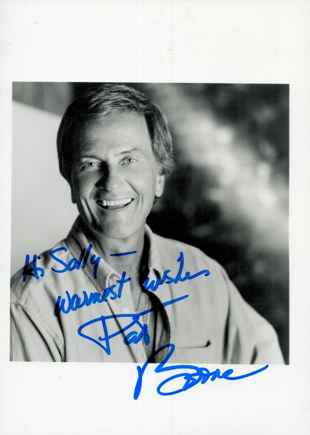 Lot 338: Pat Boone signed 7x5 inch black and white...