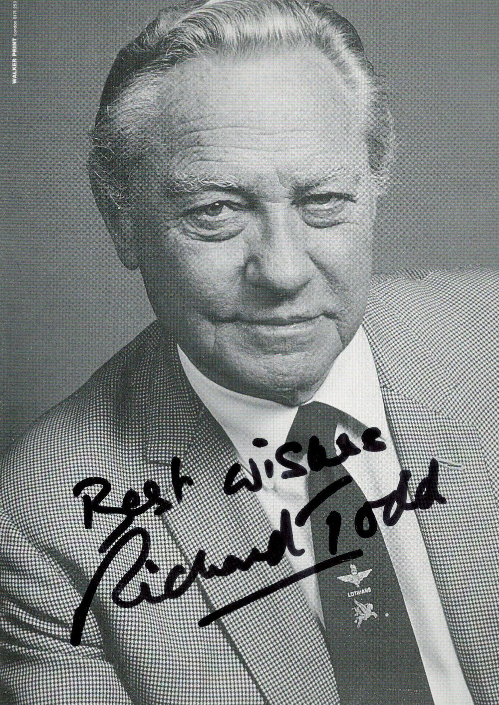 Lot 355: Richard Todd signed 6x4 inch black and white...