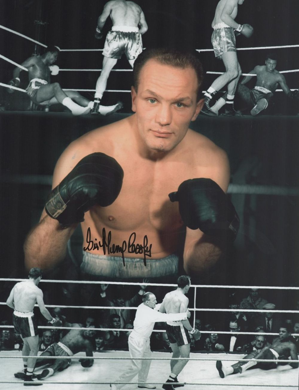 Lot 86: Boxing Henry Cooper signed 16x12 colourised montage photo...