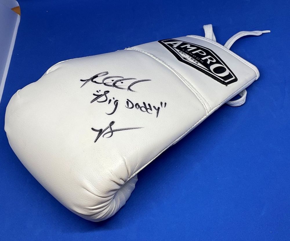 Lot 146: Boxing Riddick Bowe signed Ampro White Boxing glove...