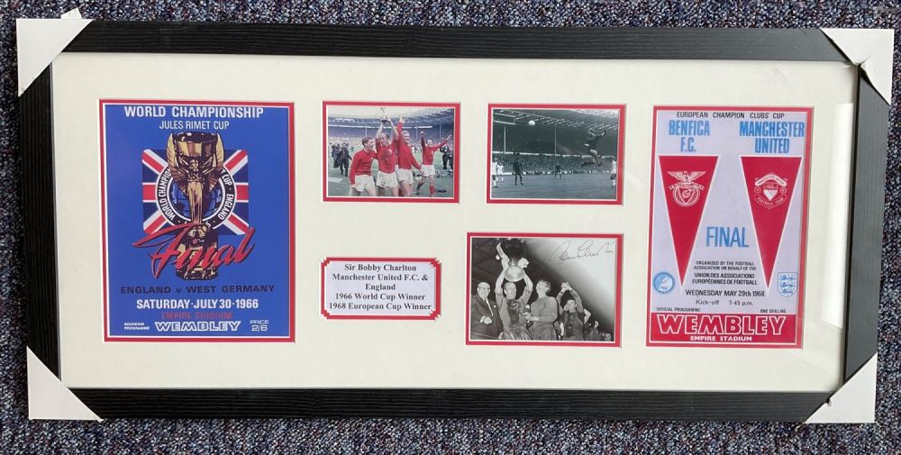 Lot 163: Football Bobby Charlton signed 32x15 mounted and framed...