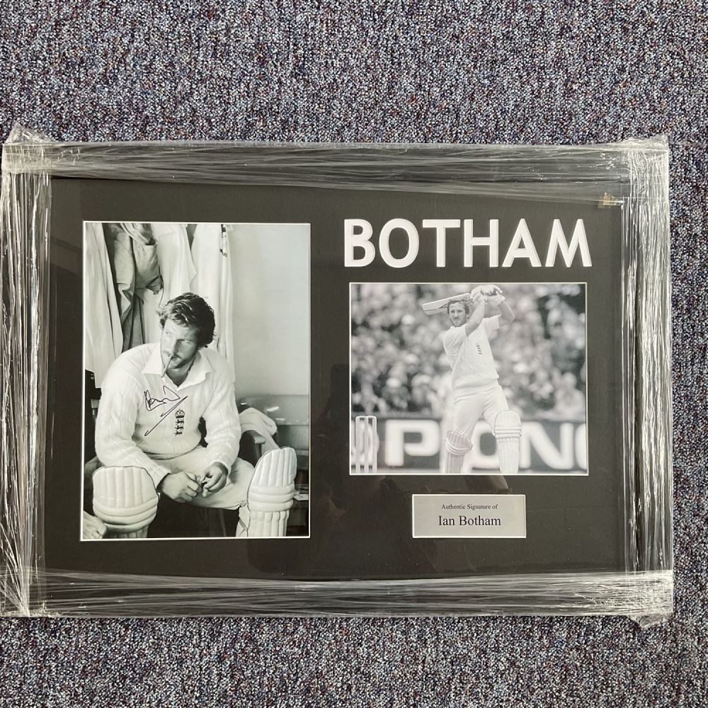 Lot 185: Cricket Ian Botham signed 33x23 mounted and framed...