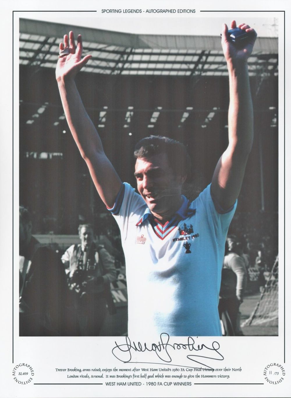 Lot 323: Trevor Brooking 16x12 inch hand signed colourised, Black...