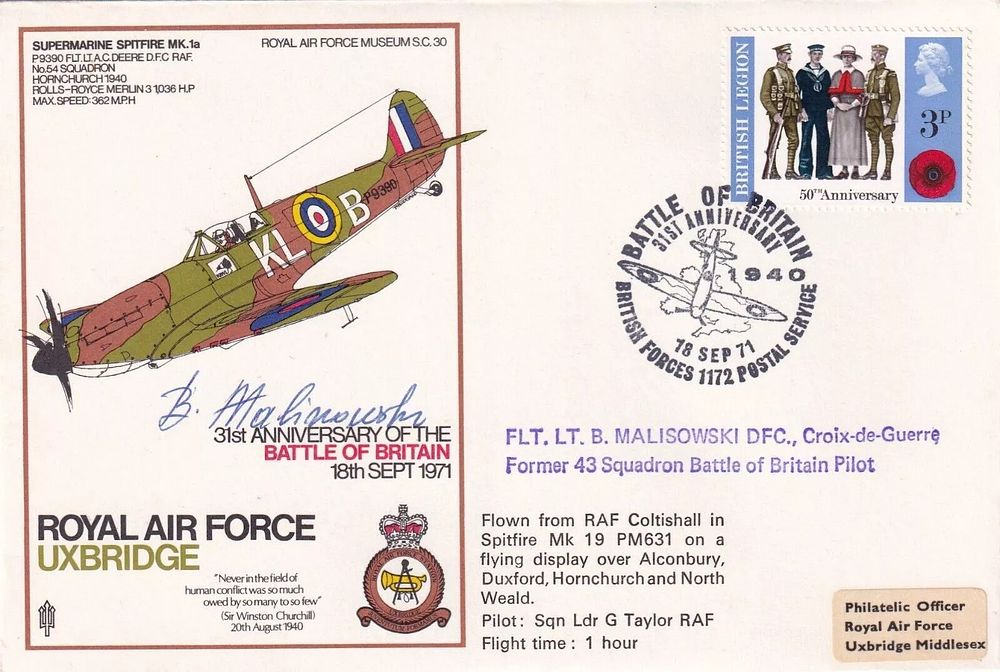 Lot 122: SC30e Battle of Britain Signed by Bronislaw Malinowski,...
