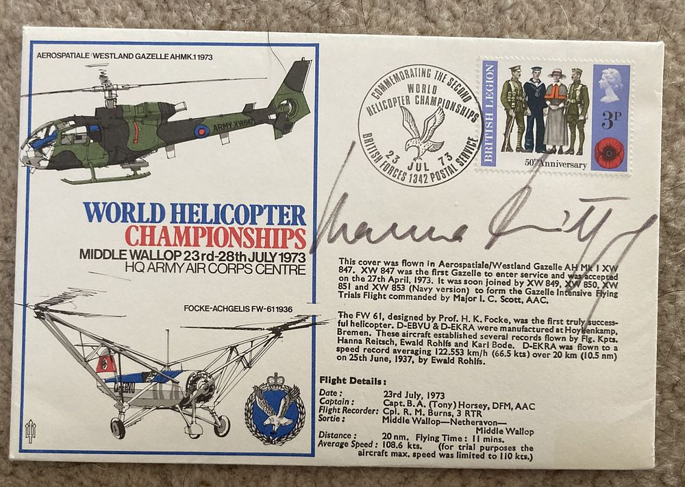 Lot 138: Hanna Reitsch signed World Helicopter Championships cover. Hanna...