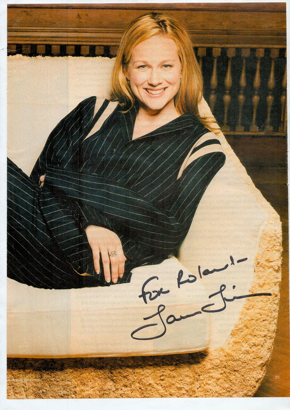 Lot 582: Laura Linney signed 12x8 inch colour magazine page....