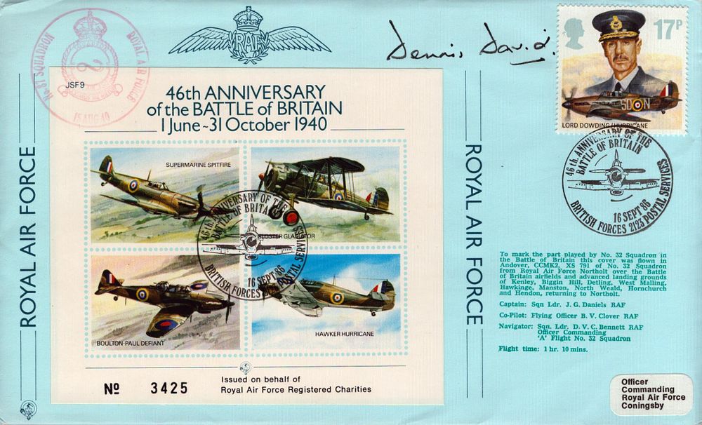 Lot 623: Group Captain Dennis David CBE,AFC,DFC signed 46th Anniversary...