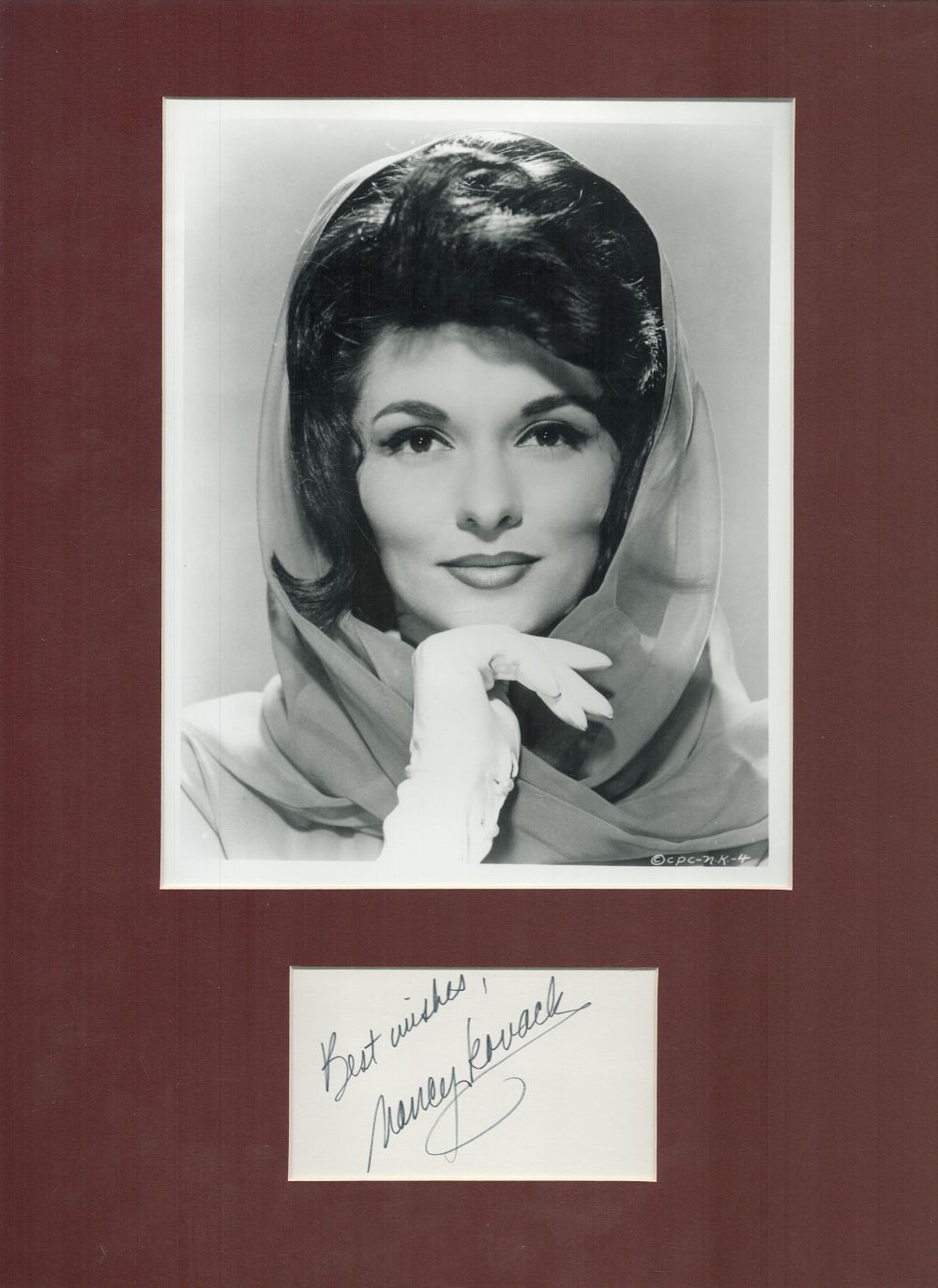 Lot 63: Nancy Kovack signed 16x12inch black and white mount....