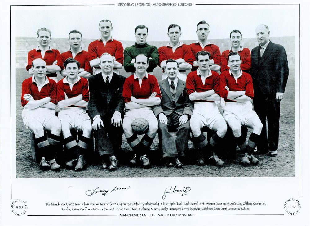 Lot 139: Johnny Morris and Jack Crompton 12x16 signed colourised...