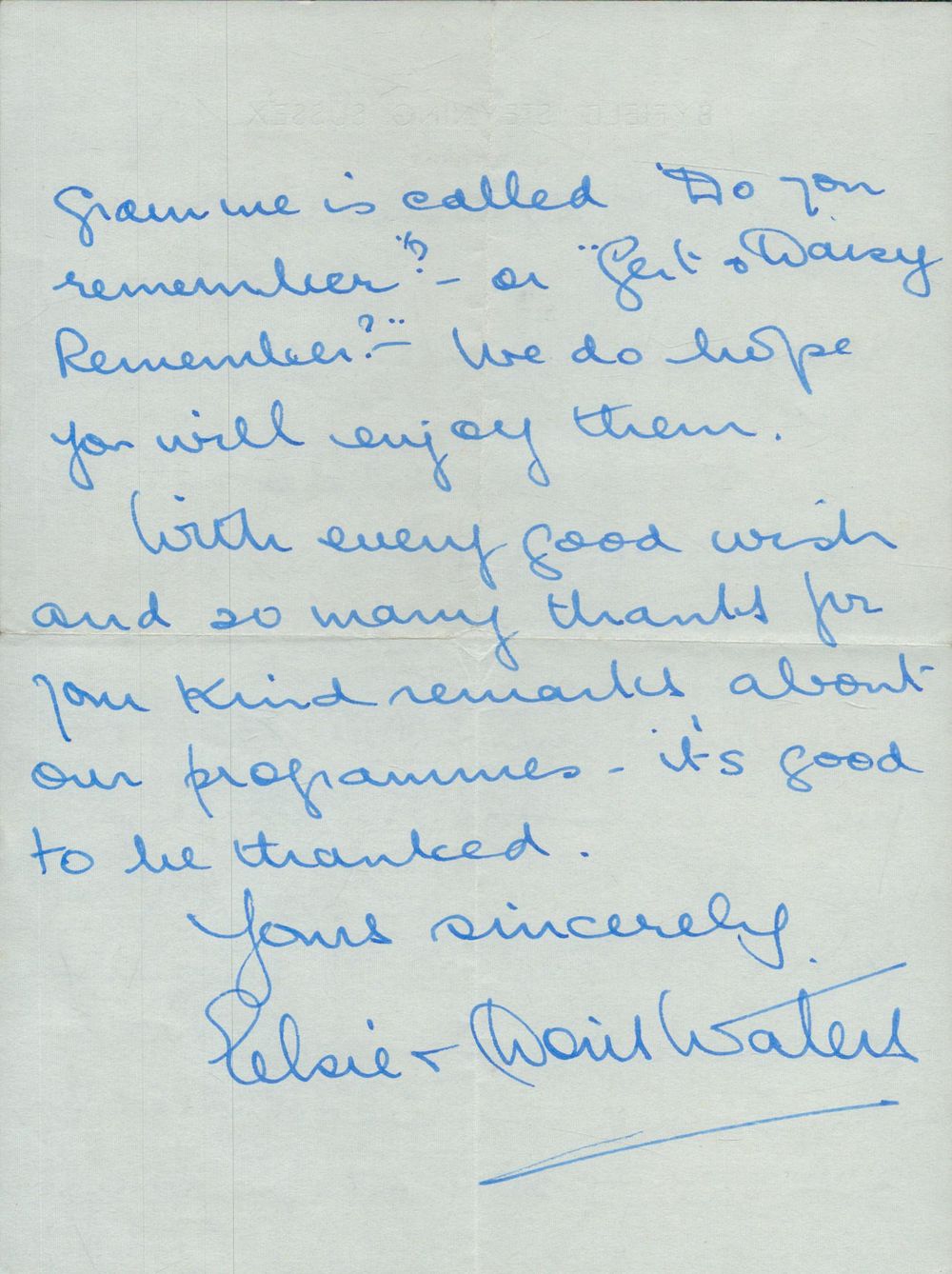 Lot 156: Elsie And Doris Waters Hand Signed Two Page...