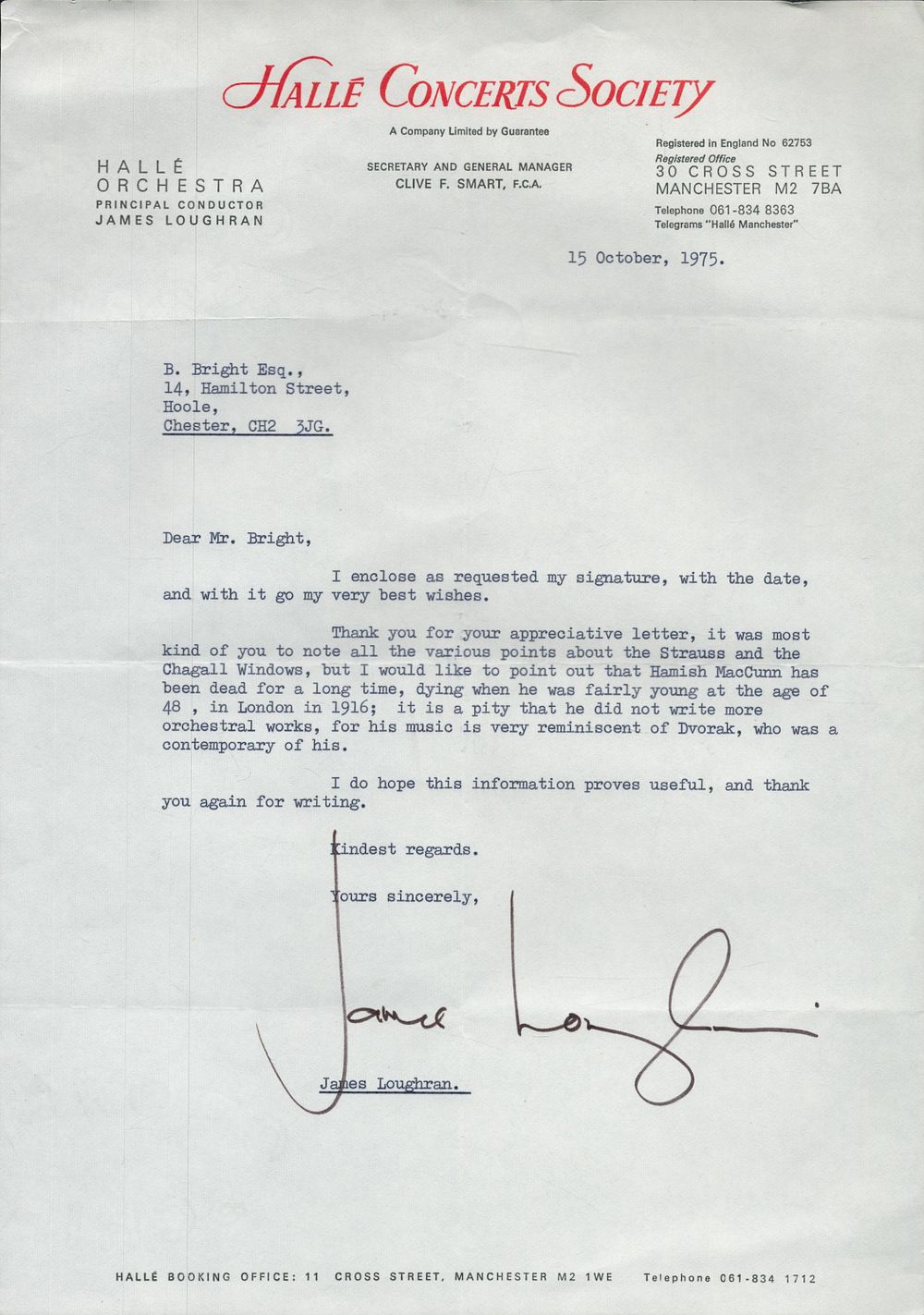 Lot 165: James Loughran An Excellent Hand Signed Typed Letter...