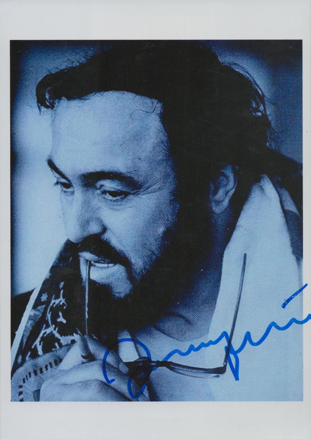 Lot 178: Luciano Pavarotti signed 7x5 inch black and white...