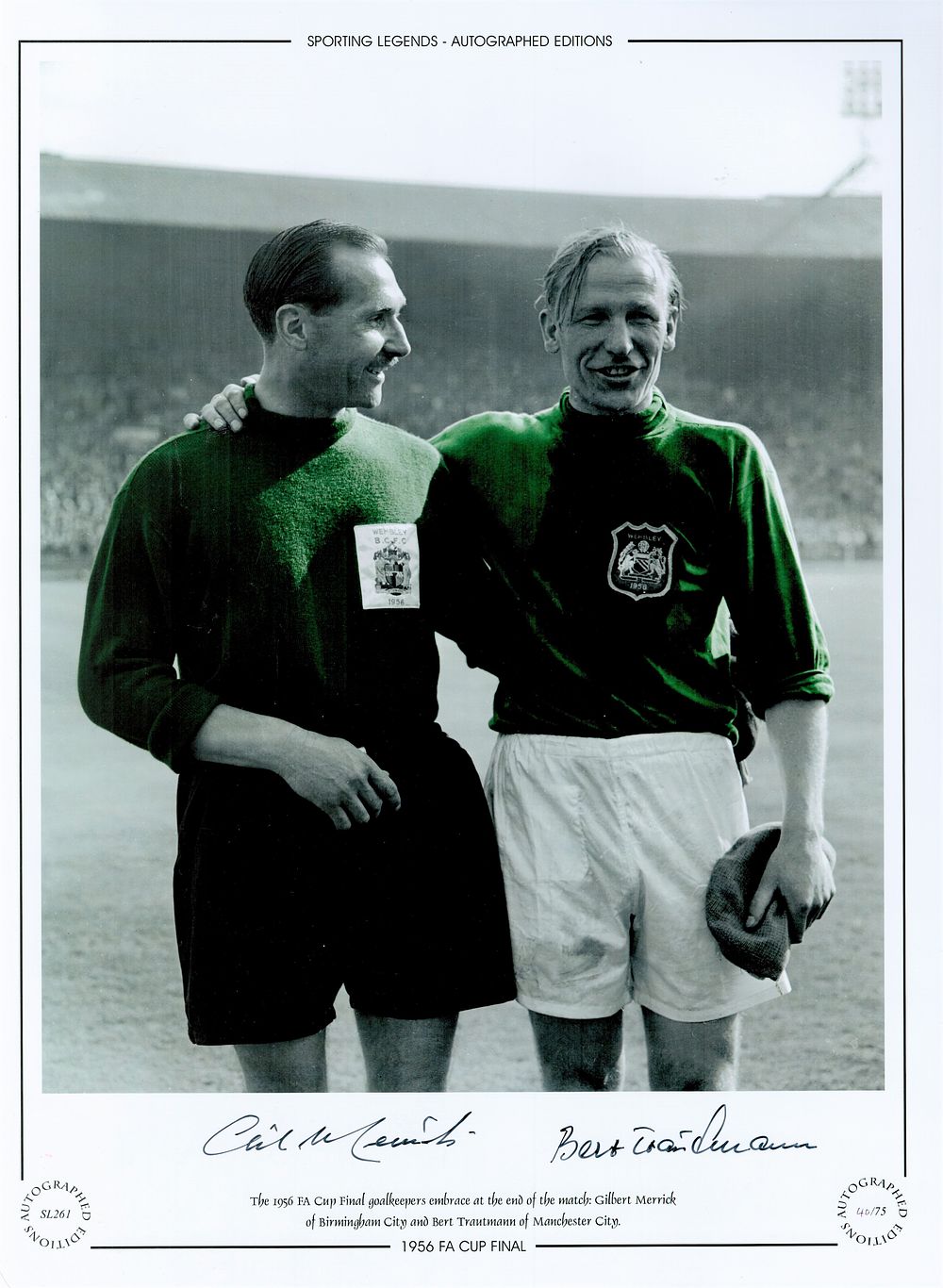 Lot 230: Bert Trautmann and Gilbert Merrick 16x12 Signed Colourised...