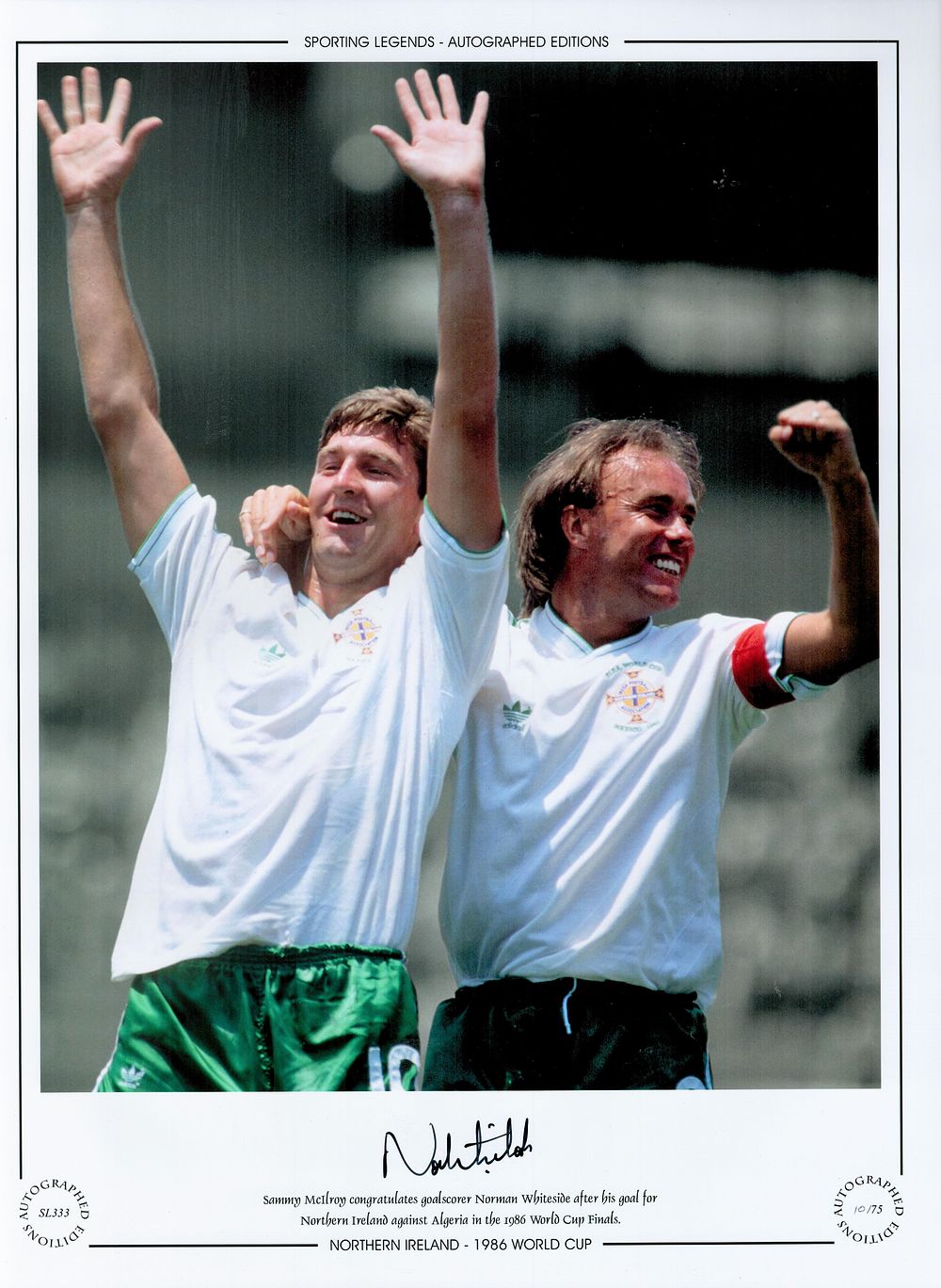 Lot 233: Norman Whiteside Northern Ireland 16x12 Signed Coloured, Autographed...