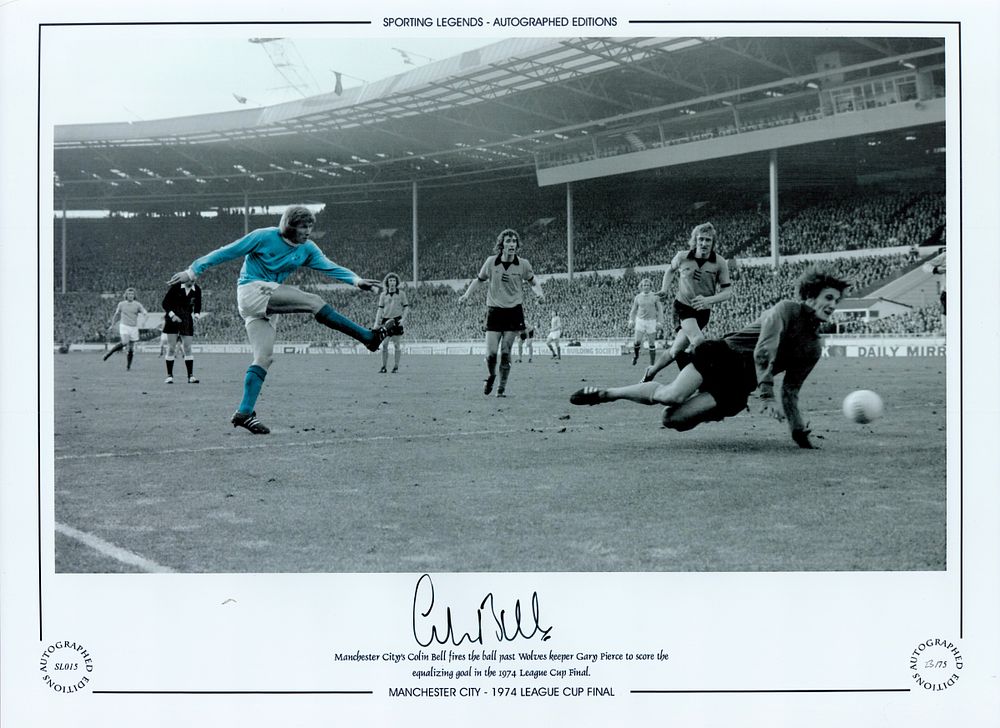 Lot 238: Colin Bell Manchester City 12x16 Signed Colourised Autographed...