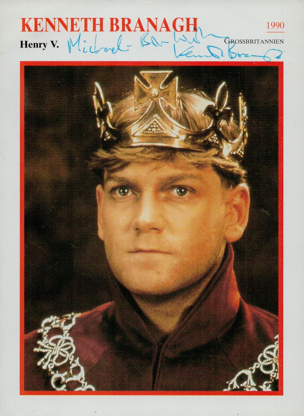 Lot 357: Kenneth Branagh signed 7x5 inch Henry V. colour...