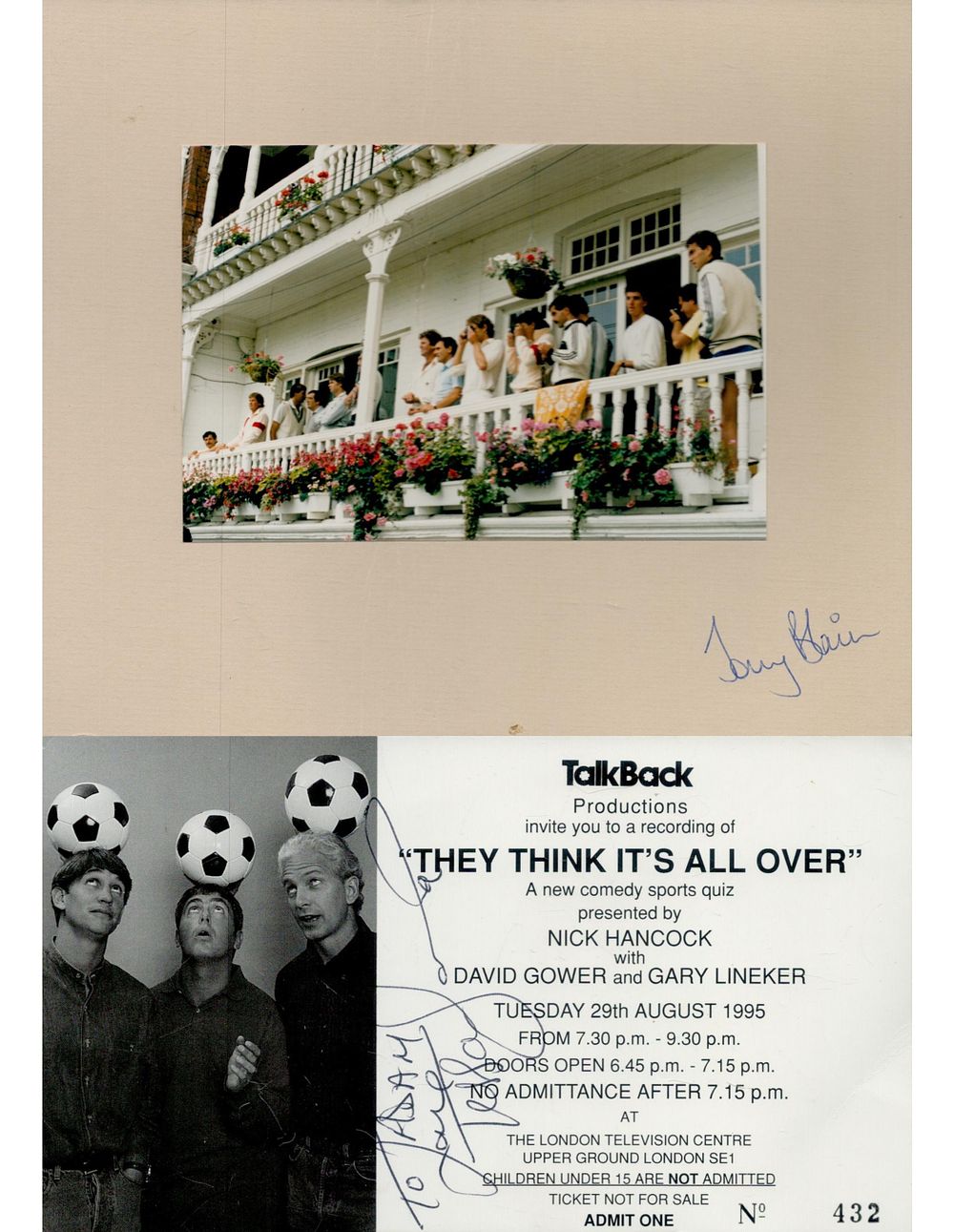 Lot 358: Collection sports signatures, Cricket Tony Blain 10x8 inch...