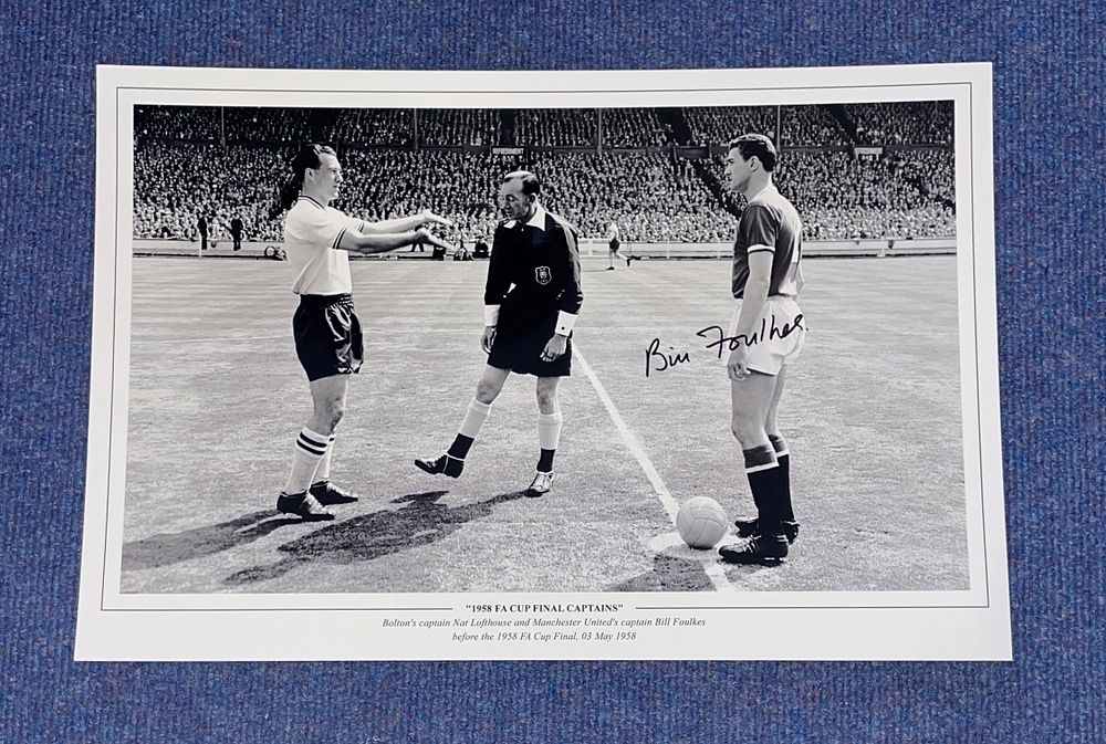 Lot 385: Football. Bill Foulkes Signed 18x12 black and white...