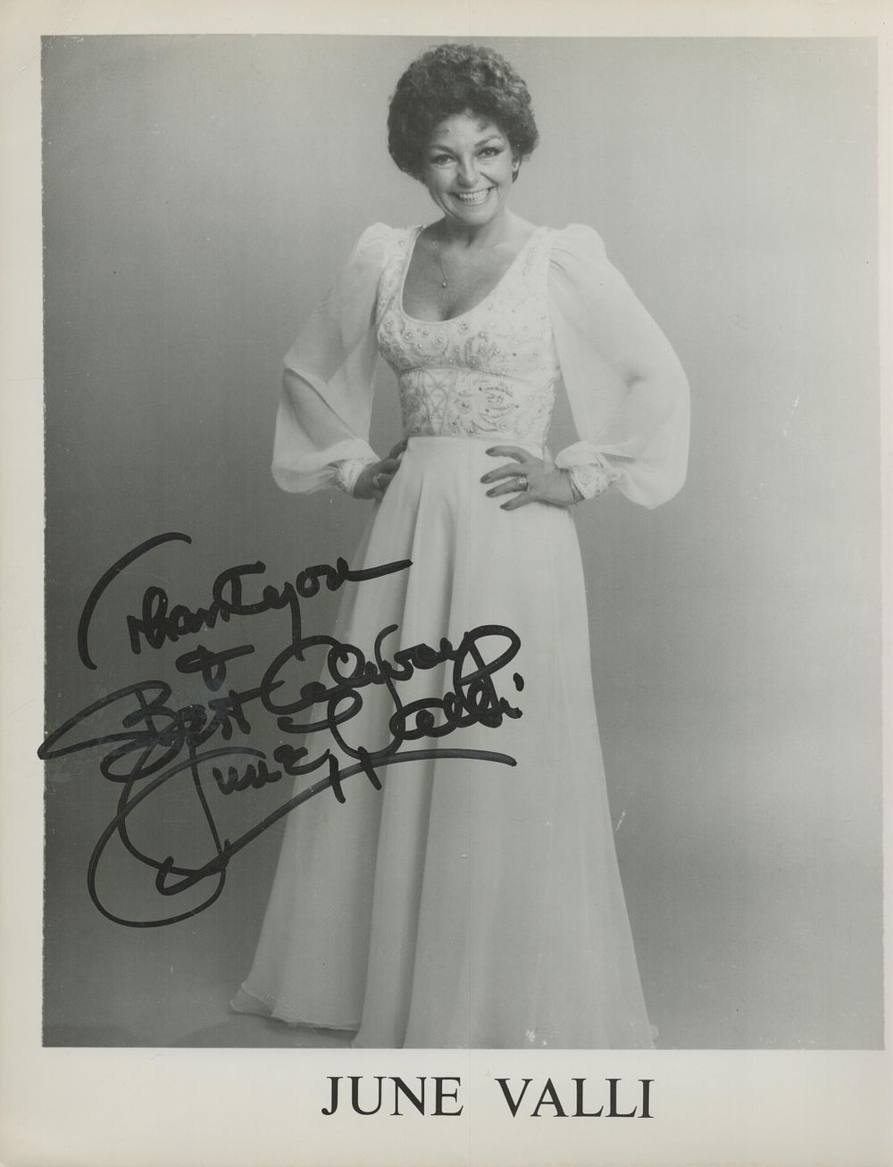 Lot 427: June Valli signed and dedicated 10x8 black and...