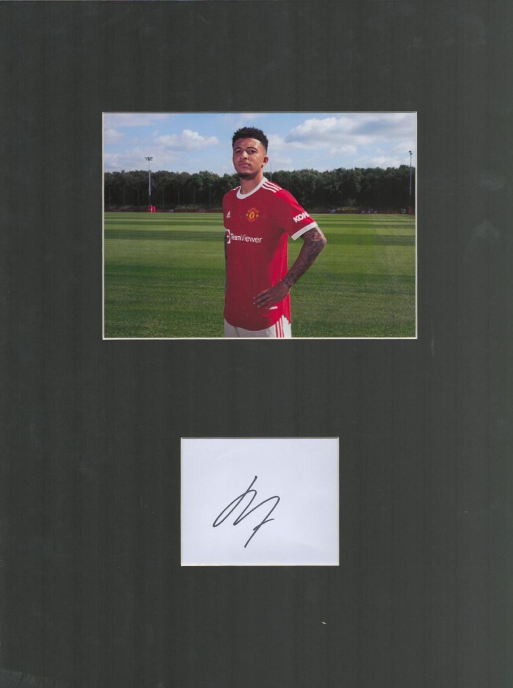 Lot 100: Football Jadon Sancho 16x12overall mounted signature piece includes...