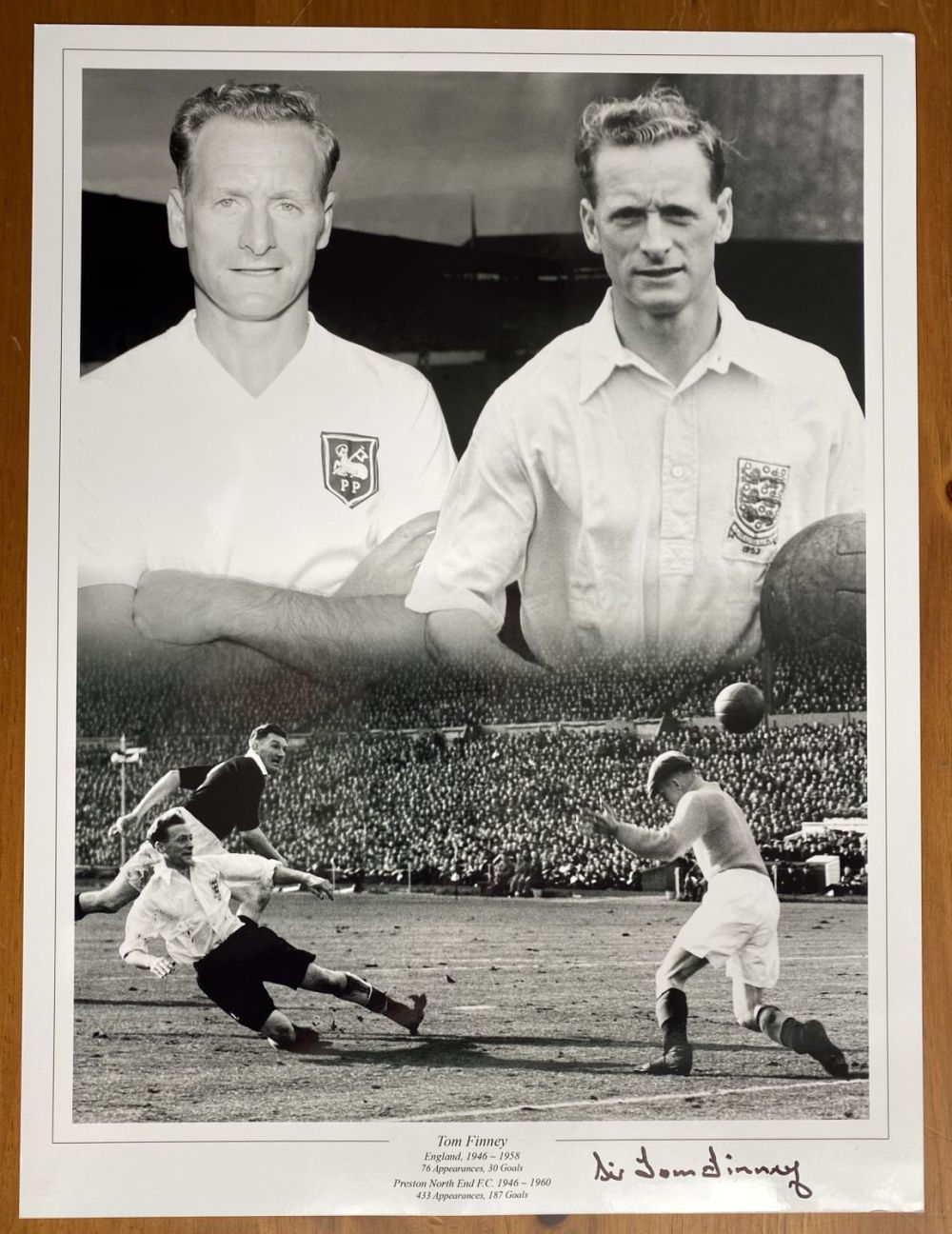 Lot 261: Football Icon Sir Tom Finney Signed 16x12 Black...