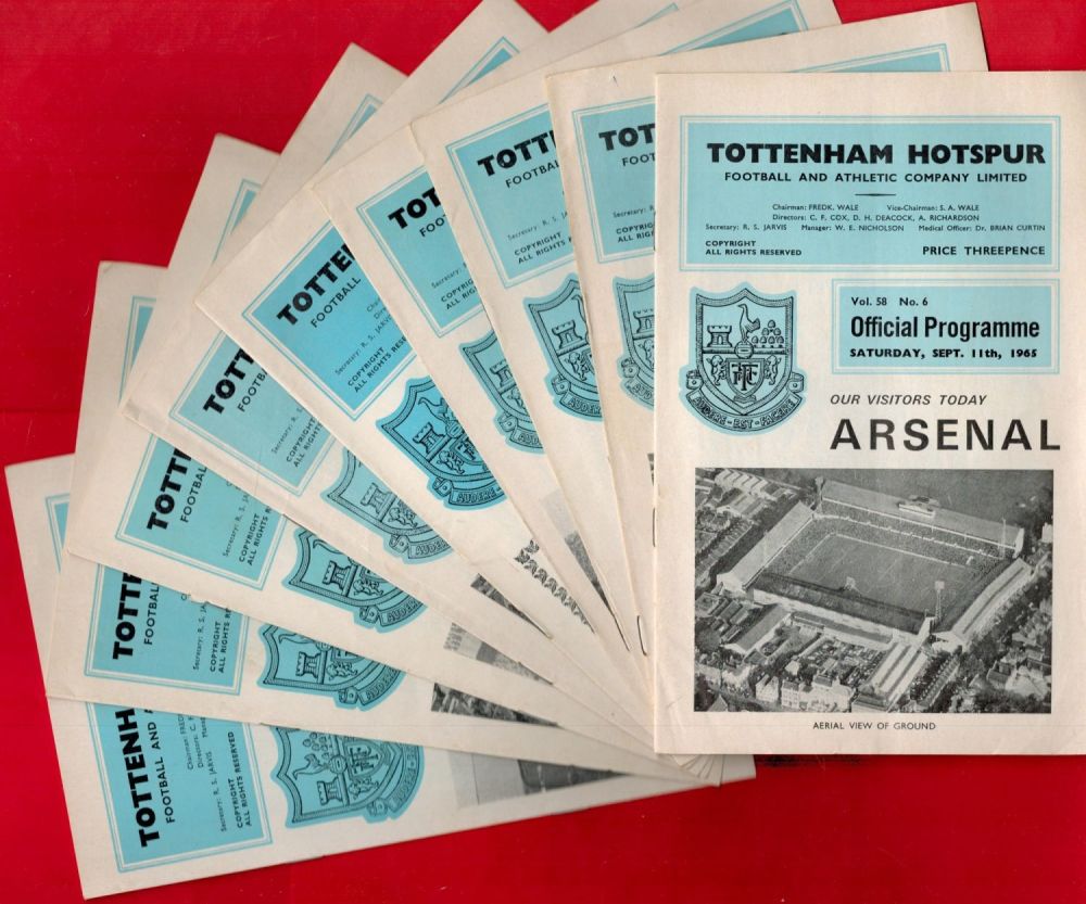 Lot 310: 9 x Tottenham Hotspur Vintage Official Football Programmes...
