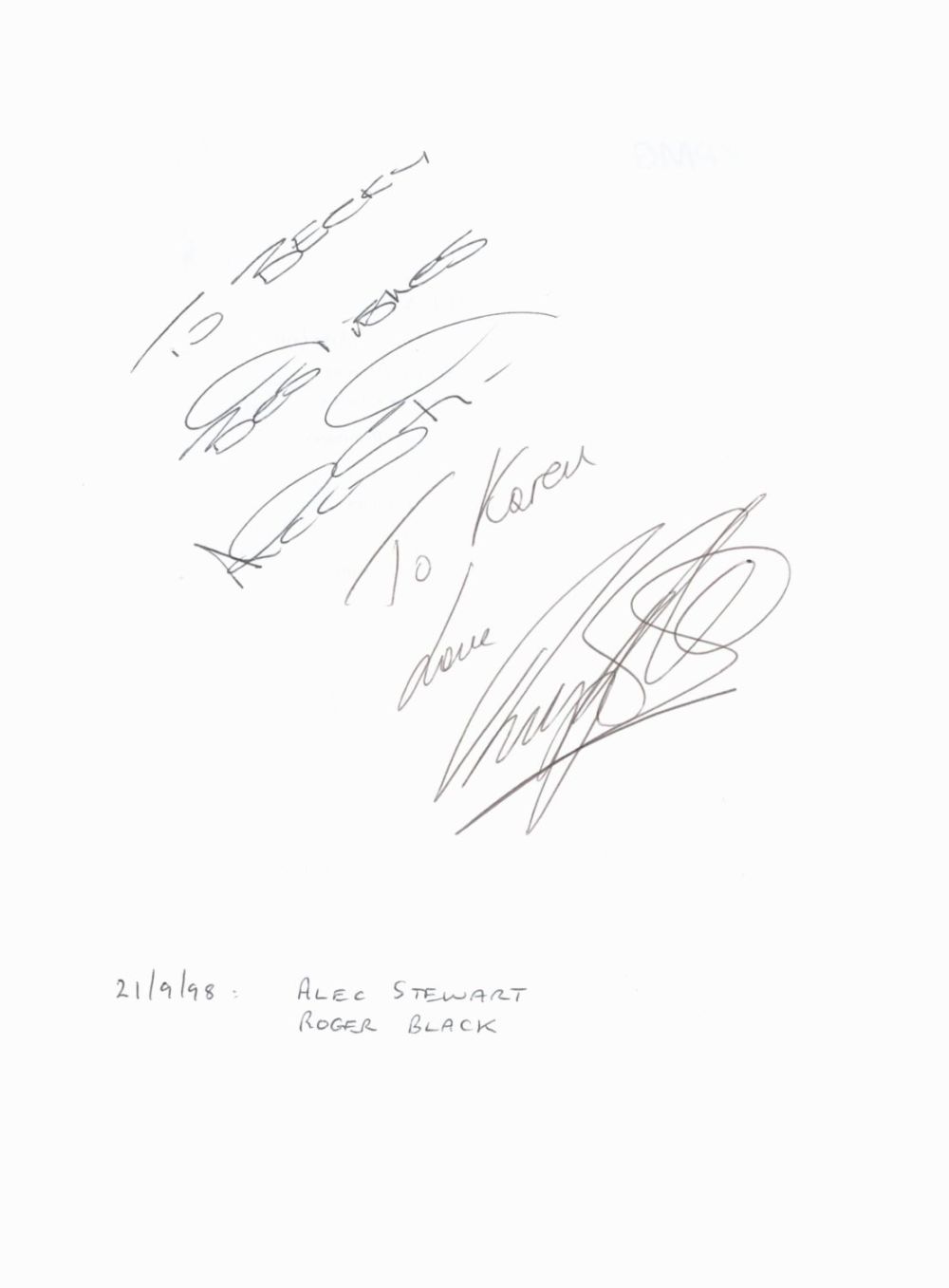 Lot 362: Cricket Alec Stewart and Roger Black Signed Dinner...