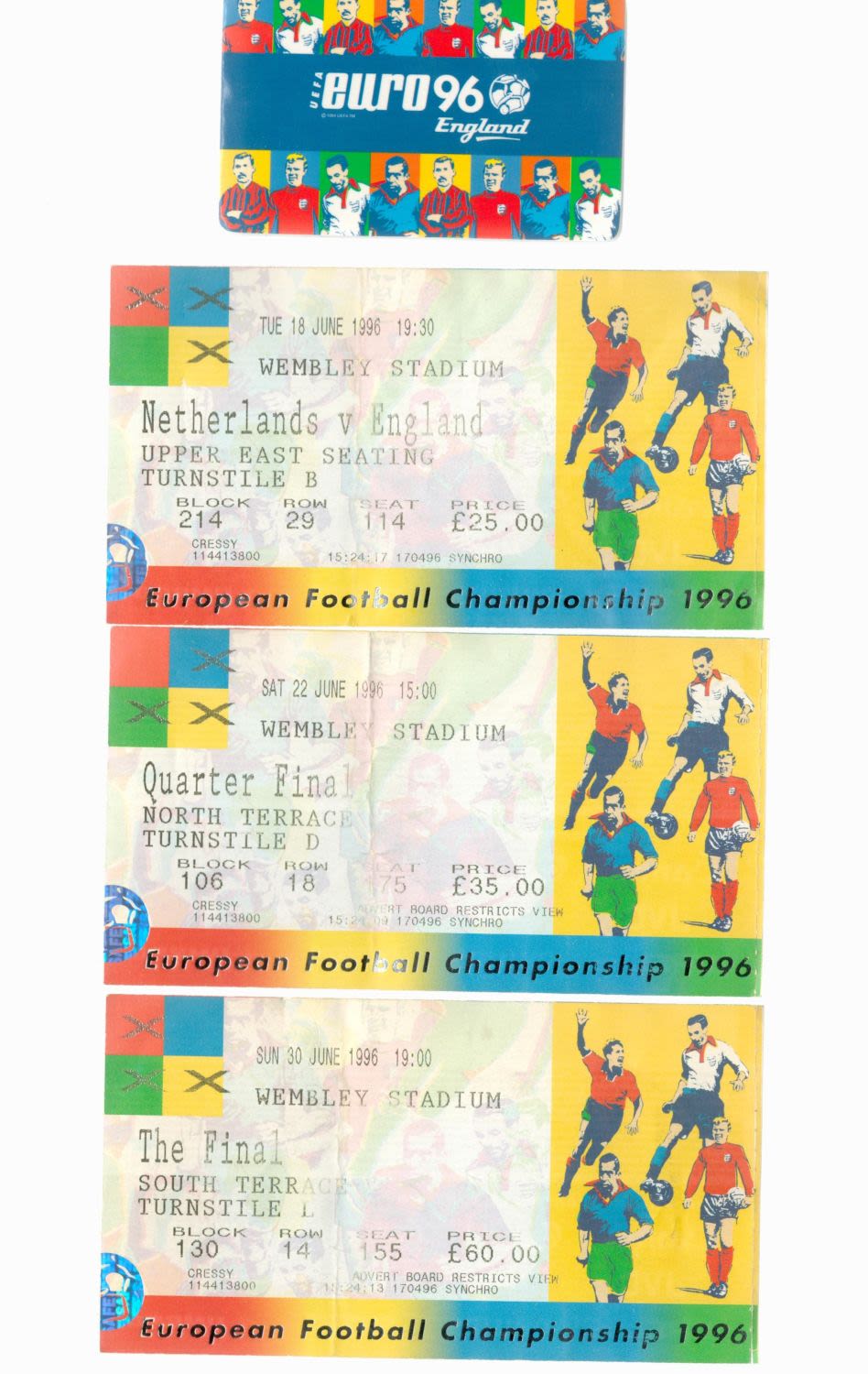 Lot 367: Football Euro 96 Collection of 3 Used Matchday...