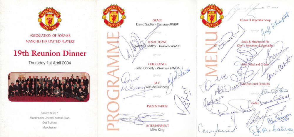 Lot 450: Football Autographed Manchester United Menu A Superbly Produced...