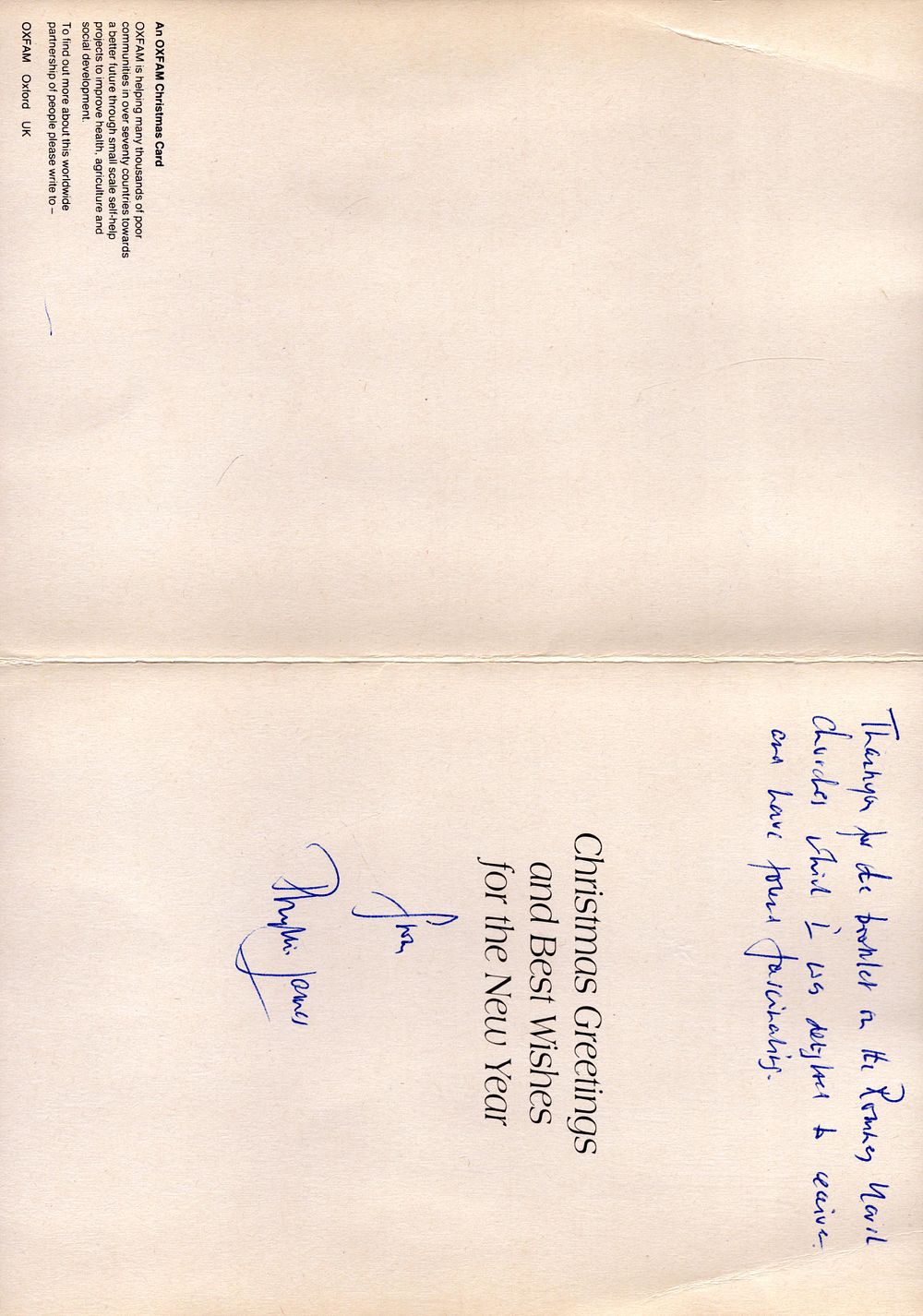 Lot 166: Phyllis Dorothy James signed Christmas card. Good condition....
