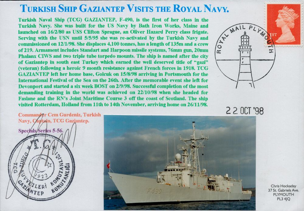 Lot 289: Royal Navy double signed Turkish Ship Gaziantep RN...