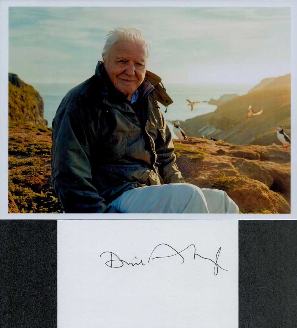 Lot 292: David Attenborough signed card with colour 7 x...