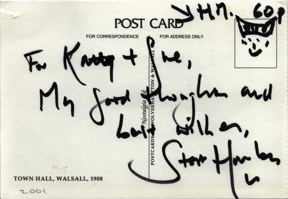 Lot 311: Steve Harley signed postcard of Walsall town hall,...