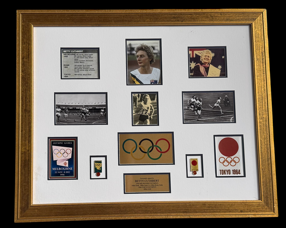 Lot 571: Betty Cuthbert signed 1956 Olympics mounted and framed...