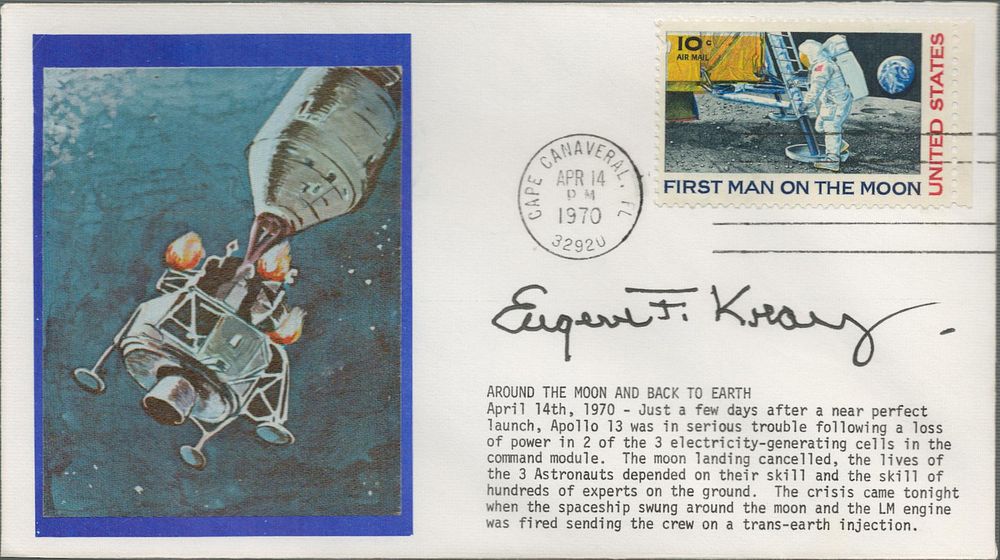 Lot 610: Eugene Kranz signed FDC for Apollo 13. Good...